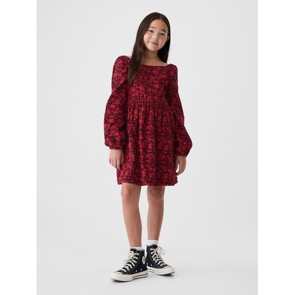 Gap Kids Girls Dress Size L Puff Sleeve Floral Corduroy Square Neck Lined NWT